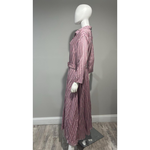 Samantha Sung Aster Napoli Pink Stripe Midi Shirt Dress Size 12 - Picture 11 of 13